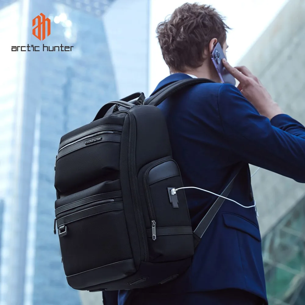 ARCTIC HUNTER τσάντα πλάτης B00682 με θήκη laptop 15.6", USB, λουκέτο TSA, 23.5L, μαύρη — εικόνα 3