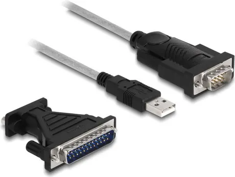 DELOCK καλώδιο USB σε RS-232 DB9 61314 με αντάπτορα DB25, 1.8m, μαύρο