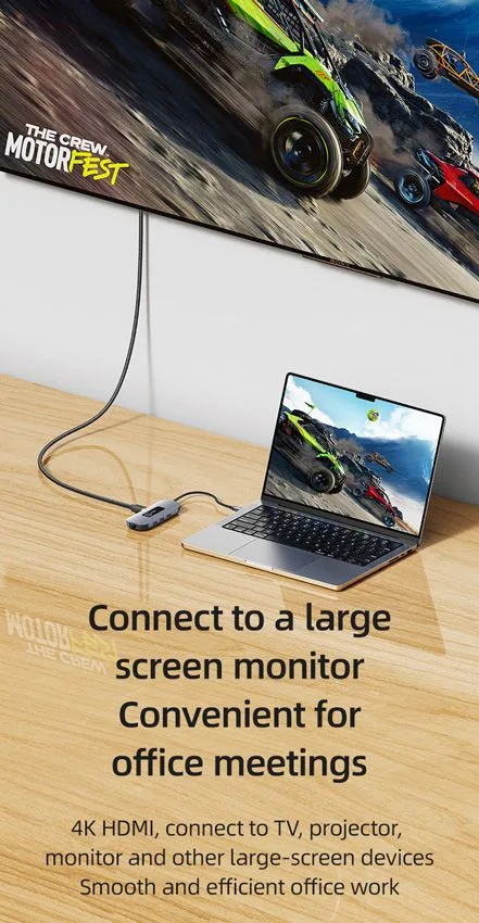 USAMS docking station US-SJ643, 8 θυρών, USB-C, 4K, 100W PD, LAN, γκρι — εικόνα 6