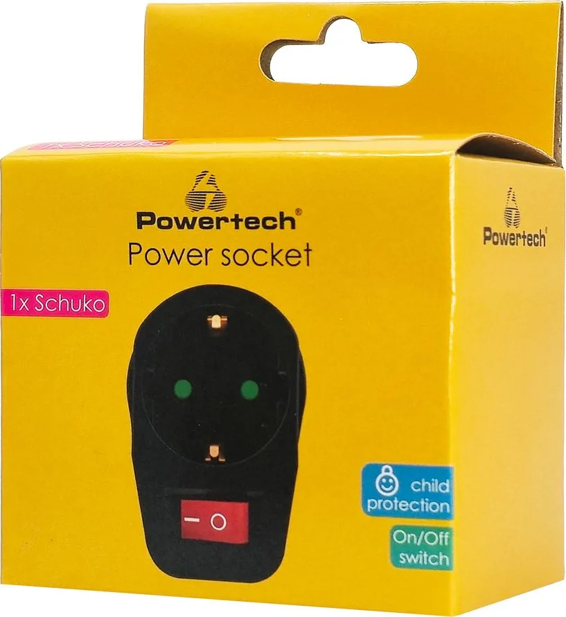 POWERTECH αντάπτορας ρεύματος PT-810, 1x schuko, 16A, μαύρος — εικόνα 2