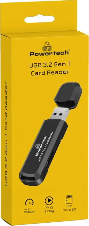 POWERTECH card reader PT-1112 για SD & micro SD, USB 3.2, 5Gbps, μαύρο — εικόνα 3