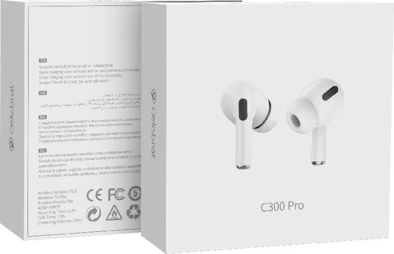 CELEBRAT earphones με θήκη φόρτισης C300 Pro, True Wireless, 13mm, 30/300mAh, λευκά — εικόνα 7