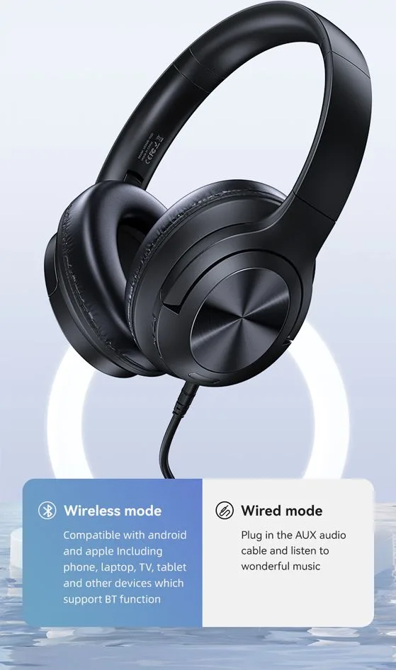 USAMS headphones YH21, ασύρματα & ενσύρματα, Φ40mm, 500mAh, μαύρα — εικόνα 3