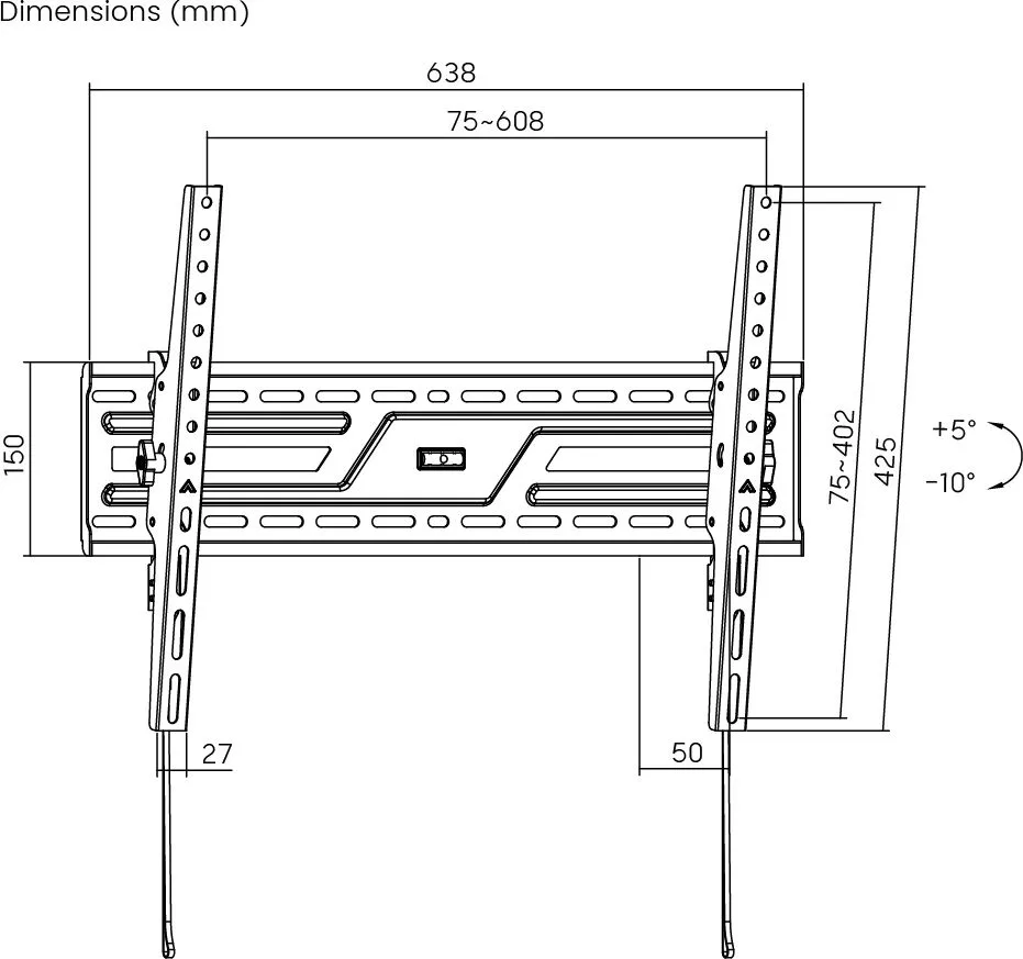 POWERTECH επιτοίχια βάση τηλεόρασης PT-1370, 37-86", έως 75kg, ρυθμιζόμενη κλίση — εικόνα 7