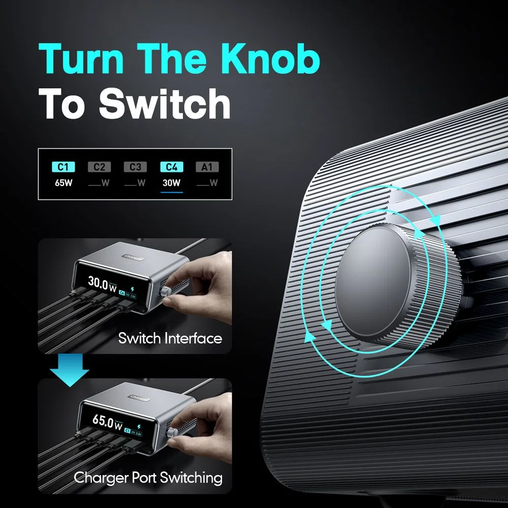 POWERTECH σταθμός φόρτισης PT-1622 με οθόνη, USB & 4x USB-C, GaN, 100W, ασημί — εικόνα 5
