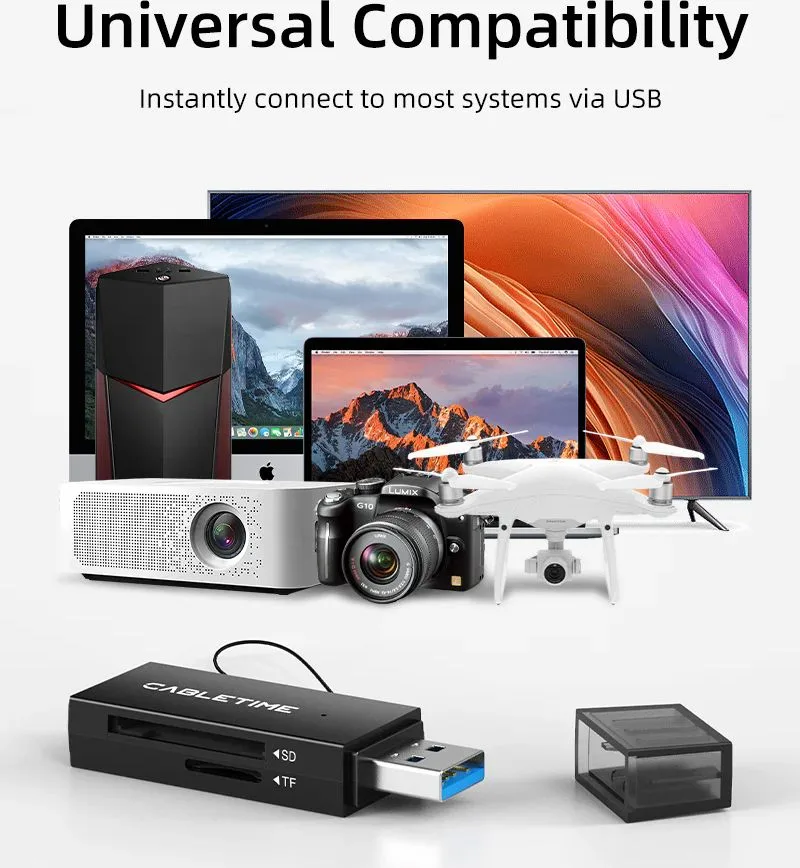 CABLETIME card reader CT-ASD3-PB για SD & micro SD, USB, 5Gbps, μαύρο — εικόνα 7