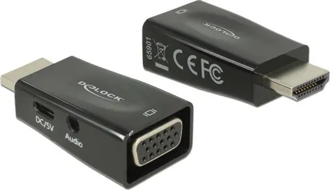DELOCK αντάπτορας HDMI σε VGA 65901 με 3.5mm, 1080p/60Hz, μαύρος