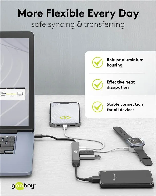 GOOBAY USB hub 74460, 5x θυρών, USB 3.2, 5Gbps, 100W, USB-C σύνδεση, γκρι — εικόνα 6
