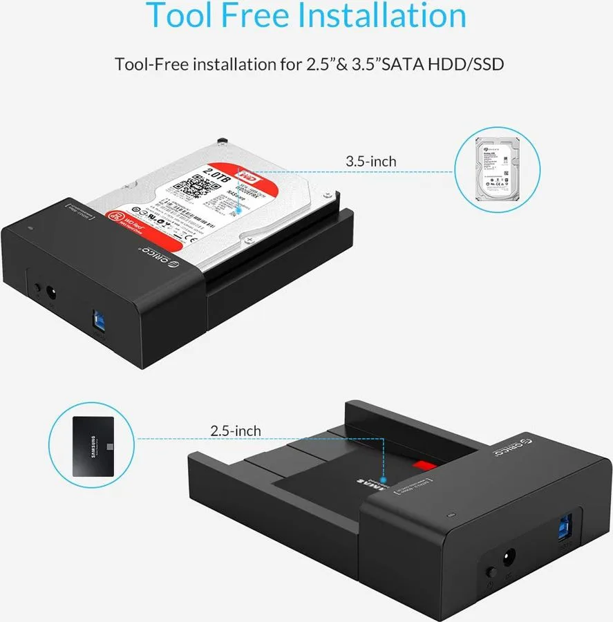 ORICO docking station για 2.5" ή 3.5" SATA HDD/SSD 6518US3-V2, 5Gbps, μαύρο — εικόνα 2