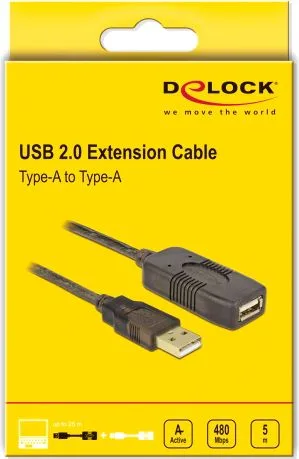 DELOCK καλώδιο USB 2.0 αρσενικό σε θηλυκό 82308, active, 5m, μαύρο — εικόνα 3