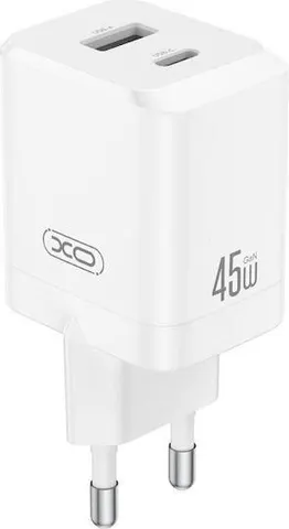 XO CE36, φορτιστής ΓΡΗΓΟΡΗΣ φόρτισης, 2 ΘΥΡΕΣ, GAN, με καλώδιο Type-C, 45W, ΛΕΥΚΟΣ