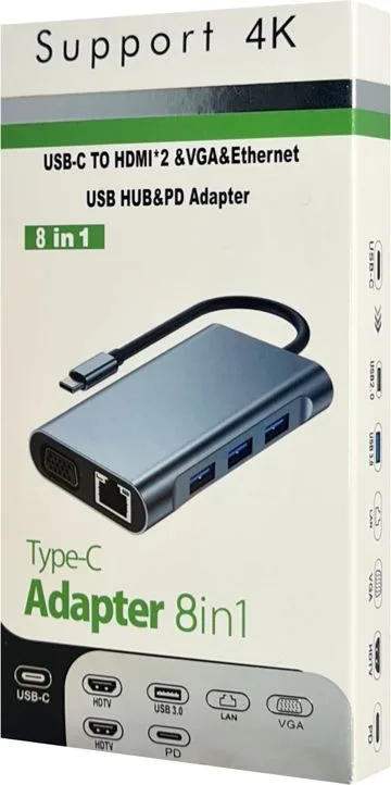 POWERTECH docking station BYL-2311 8 θυρών, USB-C σύνδεση, 100W PD, γκρι — εικόνα 7