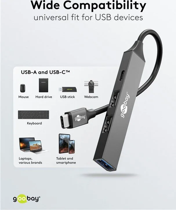 GOOBAY USB hub 74459, 4x θυρών, USB 3.2, 5Gbps, USB-C σύνδεση, γκρι — εικόνα 4