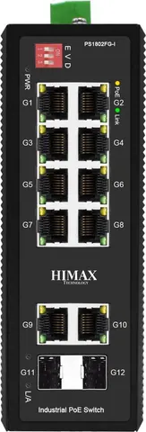 HIMAX industrial PoE switch PS1802FG-I, 8x GE PoE/2x GE/2x GF SFP θύρες, έως 1000Mbps
