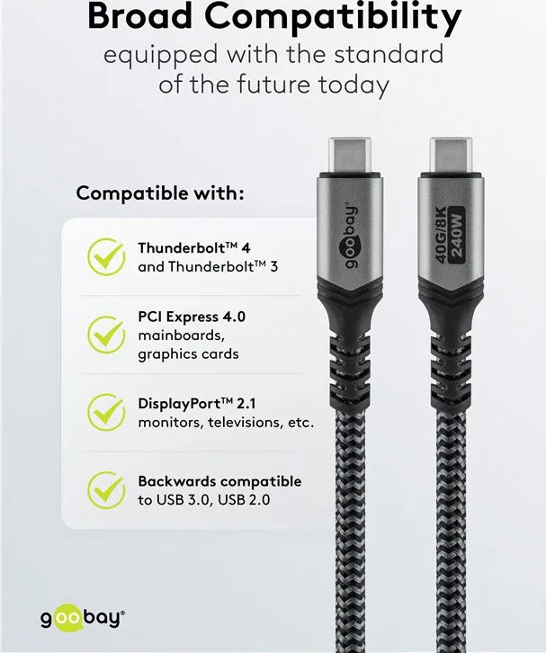 GOOBAY καλώδιο USB-C 74210, USB4, 240W, 40Gbps, 8K/60Hz, 0.50m, γκρι — εικόνα 7