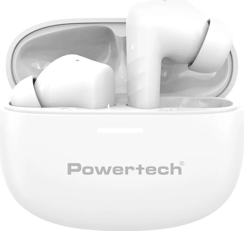 POWERTECH earphones με θήκη φόρτισης PT-1432, True Wireless, 35/300mAh, λευκά — εικόνα 3