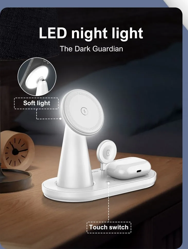 LDNIO ασύρματος φορτιστής WL01 με LED φωτισμό, 3 σε 1, 15W, λευκός — εικόνα 6