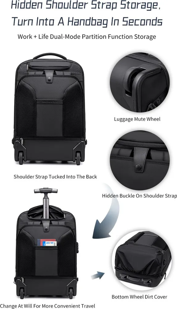 ARCTIC HUNTER τσάντα ταξιδίου LG00861 με θήκη laptop 15.6", τροχήλατη, 42L/54L, μαύρη — εικόνα 8