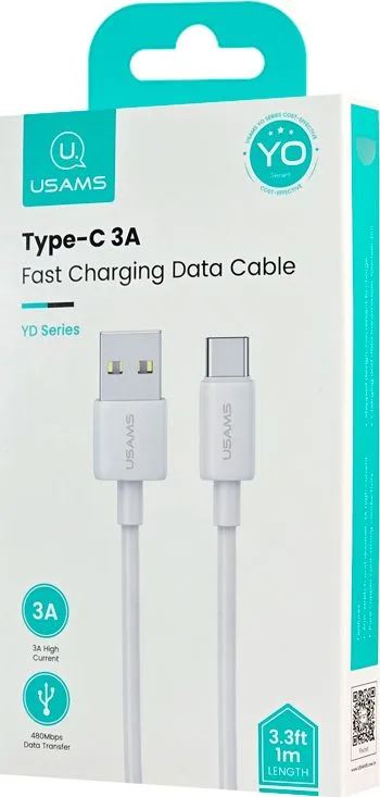 USAMS καλώδιο USB-C σε USB US-SJ708, 3A, 480Mbps, 1m, λευκό — εικόνα 3
