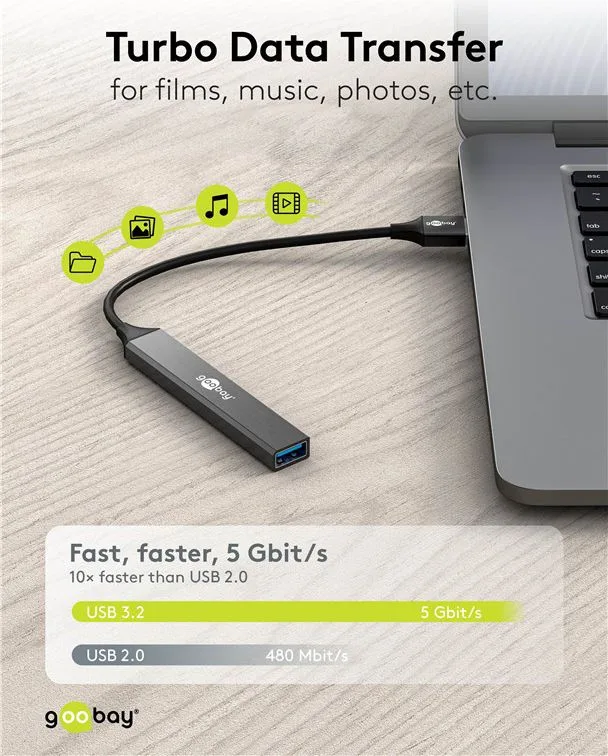 GOOBAY USB hub 74456, 4x θυρών, USB 3.2, 5Gbps, USB σύνδεση, γκρι — εικόνα 2