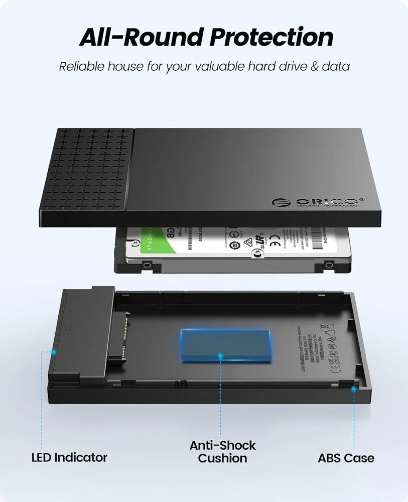 ORICO θήκη για 2.5" SATA HDD/SSD 2526U3-V1, 5Gbps, μαύρη — εικόνα 3