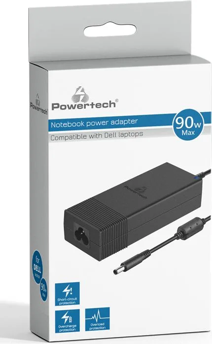 POWERTECH φορτιστής laptop PT-1083 για Dell, 90W, 1.2m, μαύρος — εικόνα 2