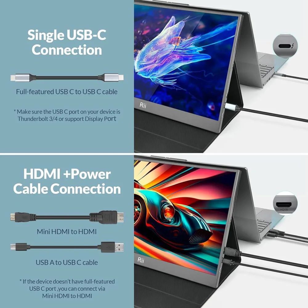RIITEK φορητή οθόνη RS100, IPS, 15.6" 1920x1080, HDR, mini HDMI/USB-C, με ηχεία — εικόνα 4