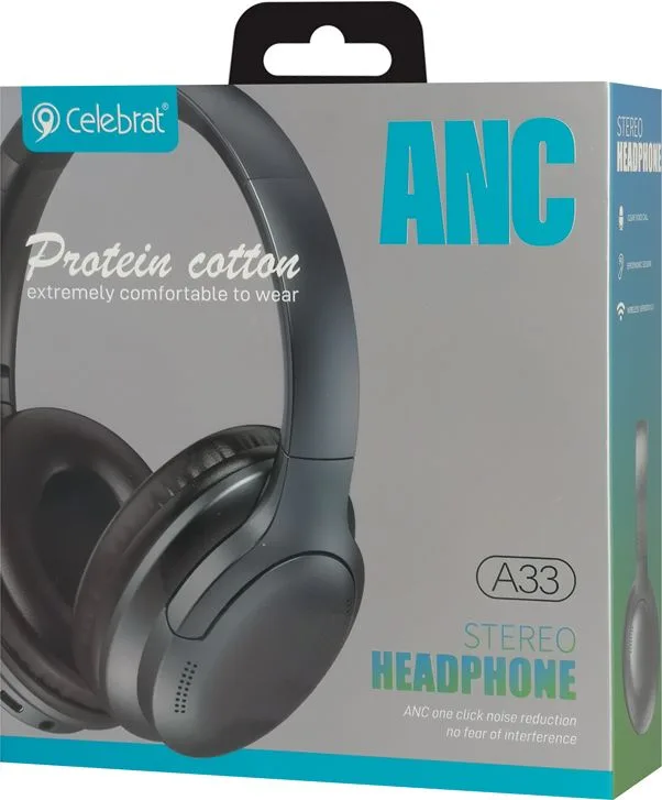 CELEBRAT headphones A33, ασύρματα & ενσύρματα, ANC, 40mm, 300mAh, μαύρα — εικόνα 9