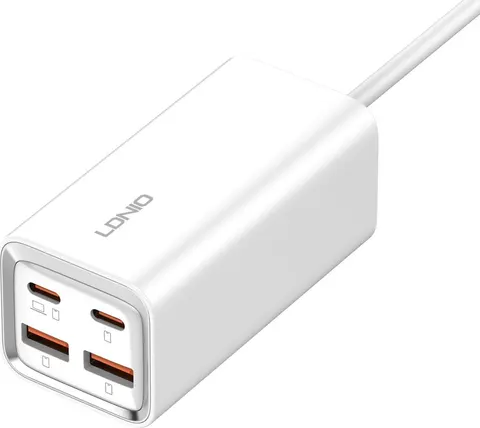 LDNIO σταθμός φόρτισης A4610C, 2x USB-C & 2x USB, 65W, PD/QC, λευκός