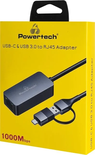 POWERTECH αντάπτορας δικτύου PTR-0149, USB & USB-C, 1000 Mbps, γκρι — εικόνα 2