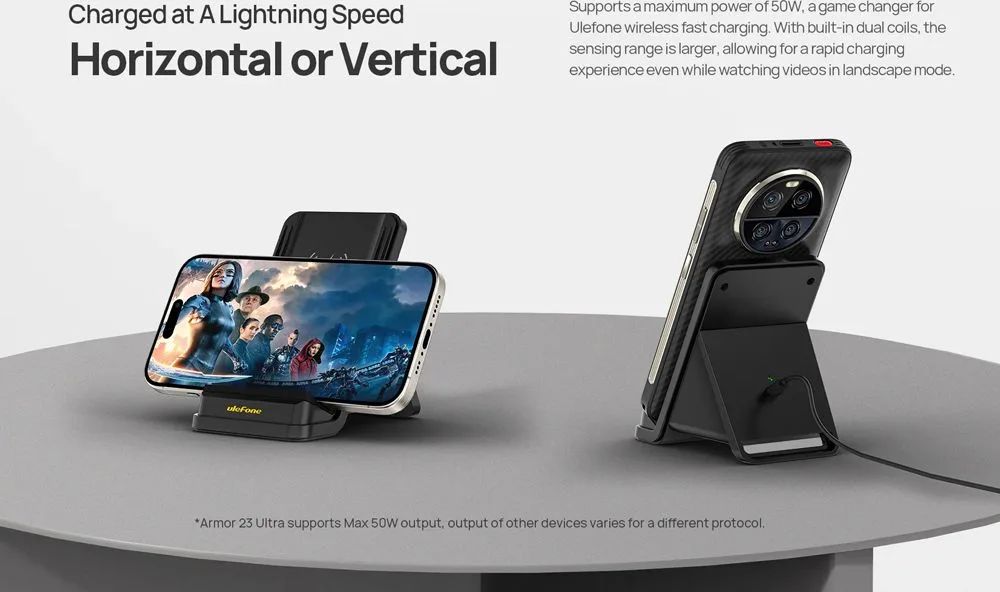ULEFONE ασύρματος φορτιστής & βάση smartphone WCS01, 50W, μαύρος — εικόνα 4