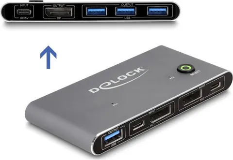 DELOCK DisplayPort KVM switch 18646 με 4x θύρες USB 5Gbps, 8K/30Hz, γκρι
