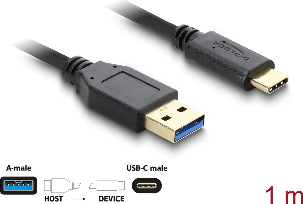 DELOCK καλώδιο USB-C σε USB 83870, 10Gbps, 1m, μαύρο — εικόνα 2