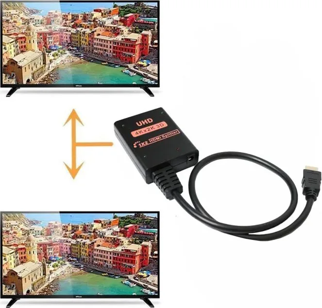 POWERTECH HDMI splitter CAB-H173, 1-in σε 2-out, 4K/30Hz, HDR/HDCP, μαύρο — εικόνα 2