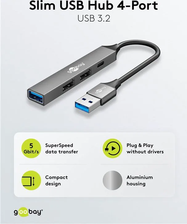 GOOBAY USB hub 74458, 4x θυρών, USB 3.2, 5Gbps, USB σύνδεση, γκρι — εικόνα 5