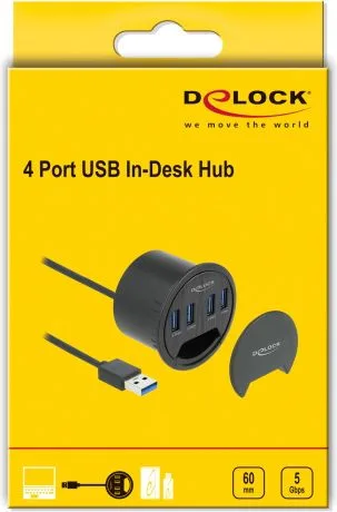 DELOCK USB hub 64153, 4x θυρών, 5Gbps, Φ60mm, USB σύνδεση, μαύρο — εικόνα 5