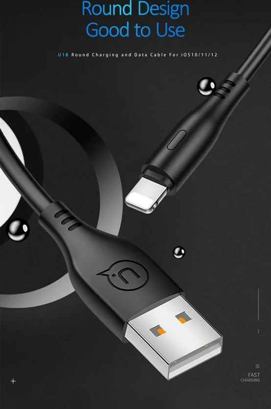 USAMS καλώδιο Lightning σε USB US-SJ266, 2A, 1m, μαύρο — εικόνα 4