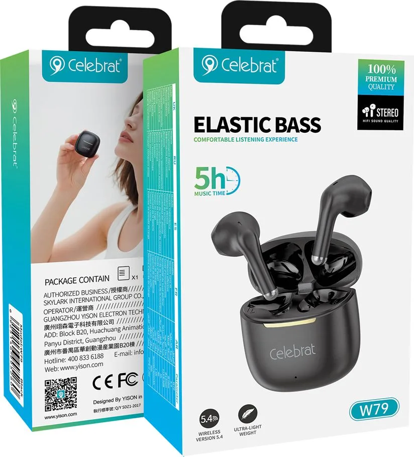 CELEBRAT earphones με θήκη φόρτισης W79, True Wireless, 13mm, 30/300mAh, μαύρα — εικόνα 7