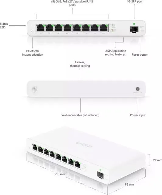 UBIQUITI router UISP-R, 8x Gigabit Ethernet Θύρες, 1000Mbps, PoE 30W — εικόνα 2