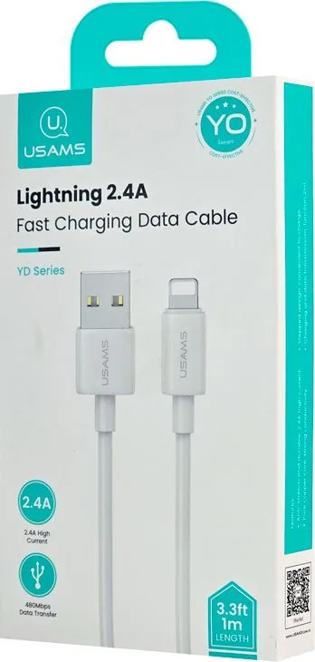 USAMS καλώδιο Lightning σε USB US-SJ709, 2.4A, 480Mbps, 1m, λευκό — εικόνα 3