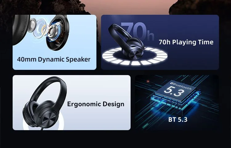 USAMS headphones YH21, ασύρματα & ενσύρματα, Φ40mm, 500mAh, μαύρα — εικόνα 2