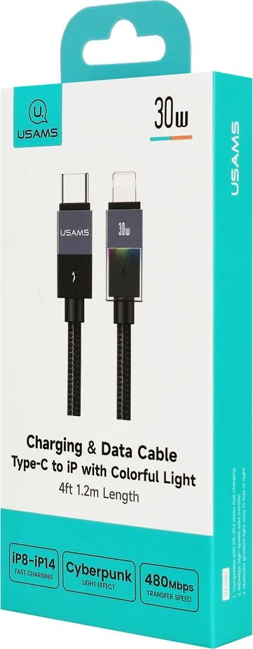 USAMS καλώδιο Lightning σε USB-C SJ776, 30W, 480Mbps, 1.2m, μαύρο — εικόνα 7