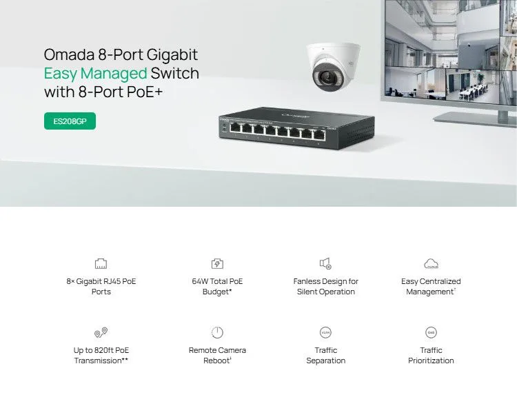 TP-LINK easy managed switch ES208GP, 8x Gigabit θύρες, PoE+, V1.0 — εικόνα 2