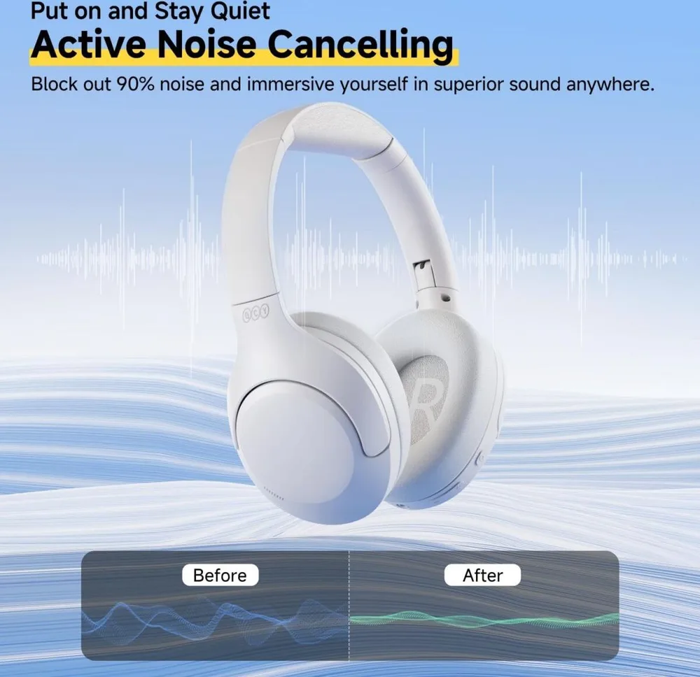 QCY H3 Lite Headset White - ANC Noise Canceling 40mm drivers 68ms latency - 60h battery — εικόνα 2