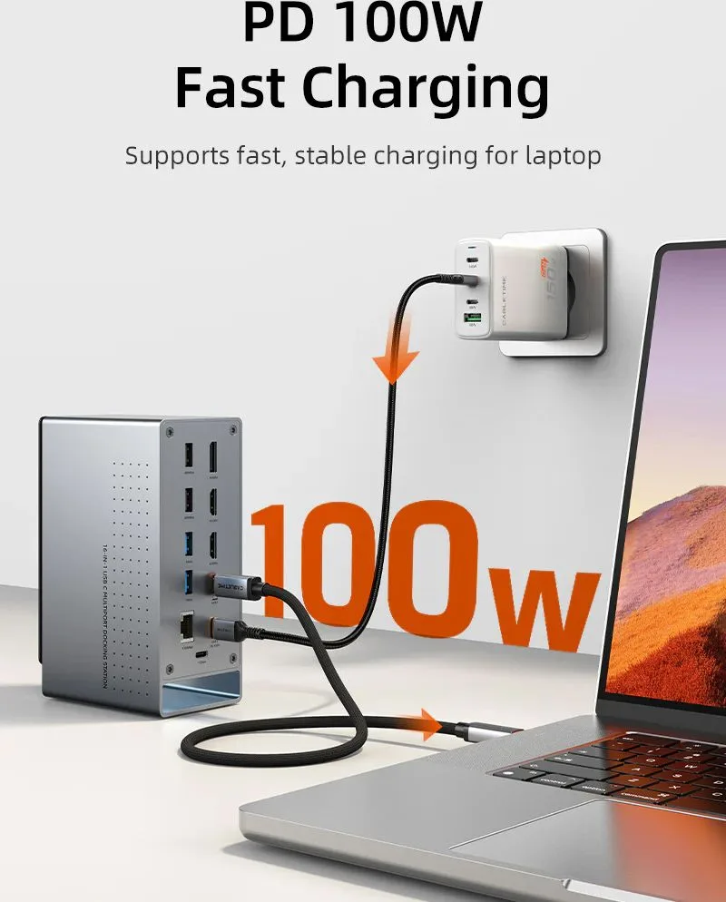 CABLETIME docking station CT-DK181-AG, 16 θυρών, USB-C σύνδεση, 100W PD, 1000Mbps, MST, γκρι — εικόνα 4