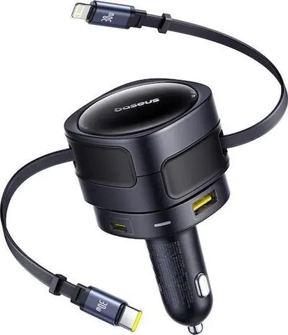 BASEUS Enjoyment MAX, φορτιστής ΑΥΤΟΚΙΝΗΤΟΥ, καλώδια Lightning και Type-C, 90W, μαύρο