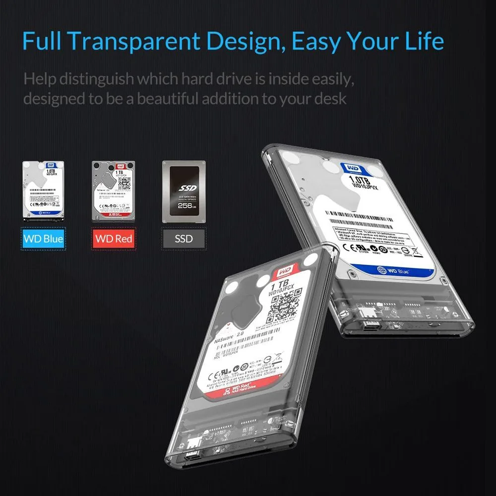 ORICO θήκη για 2.5" SATA HDD/SSD 2139C3, 5Gbps, διάφανη — εικόνα 5