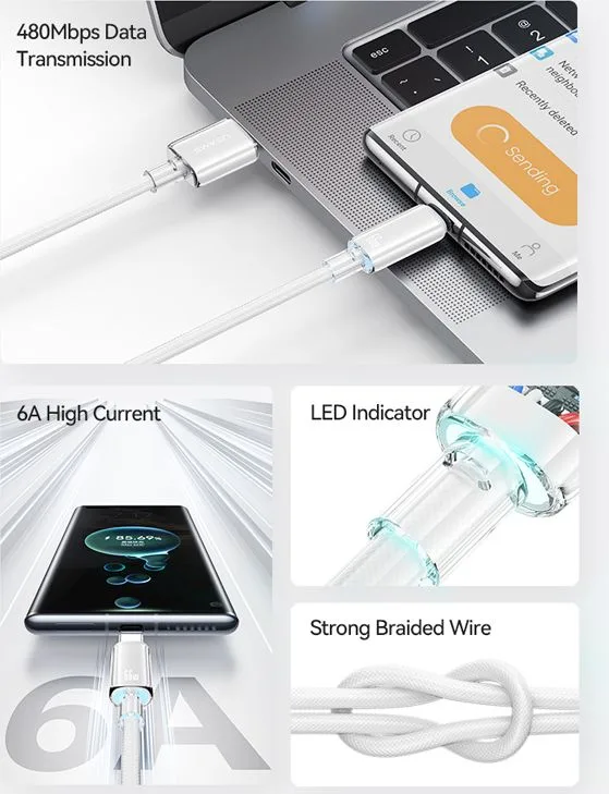 USAMS καλώδιο USB-C σε USB US-SJ658, 66W, 480Mbps, 1.2m, μαύρο — εικόνα 2