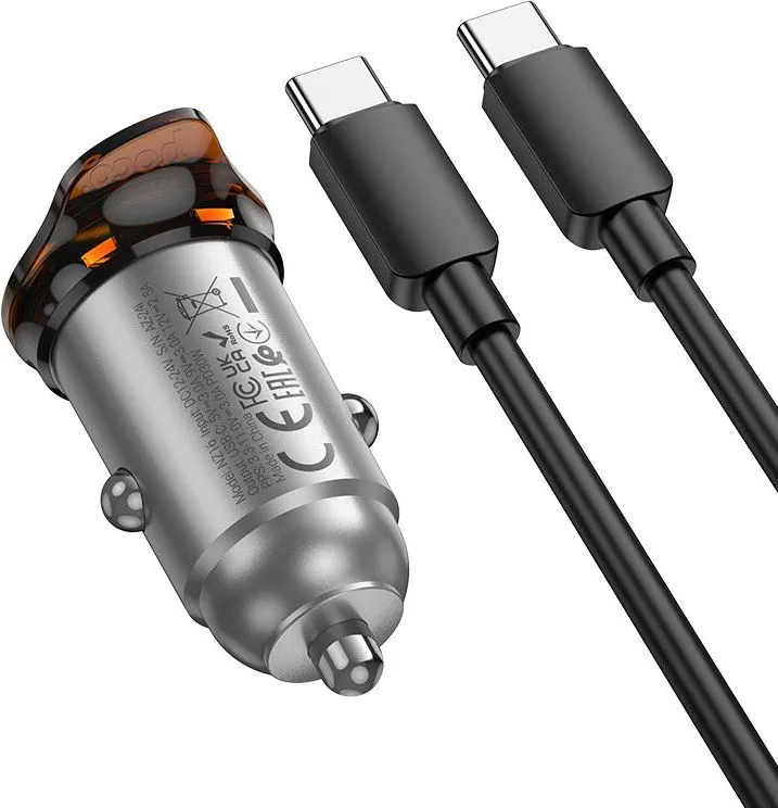 HOCO NZ16 φορτιστής ΑΥΤΟΚΙΝΗΤΟΥ, Rigorous PD30W, 1 θύρα , καλώδιο Type-C TO Type-C, γκρι — εικόνα 3
