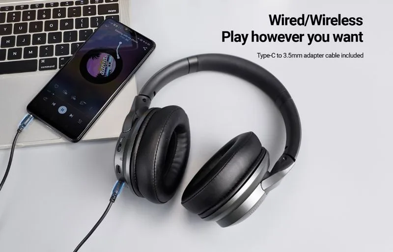 CELEBRAT headphones A33, ασύρματα & ενσύρματα, ANC, 40mm, 300mAh, μαύρα — εικόνα 4